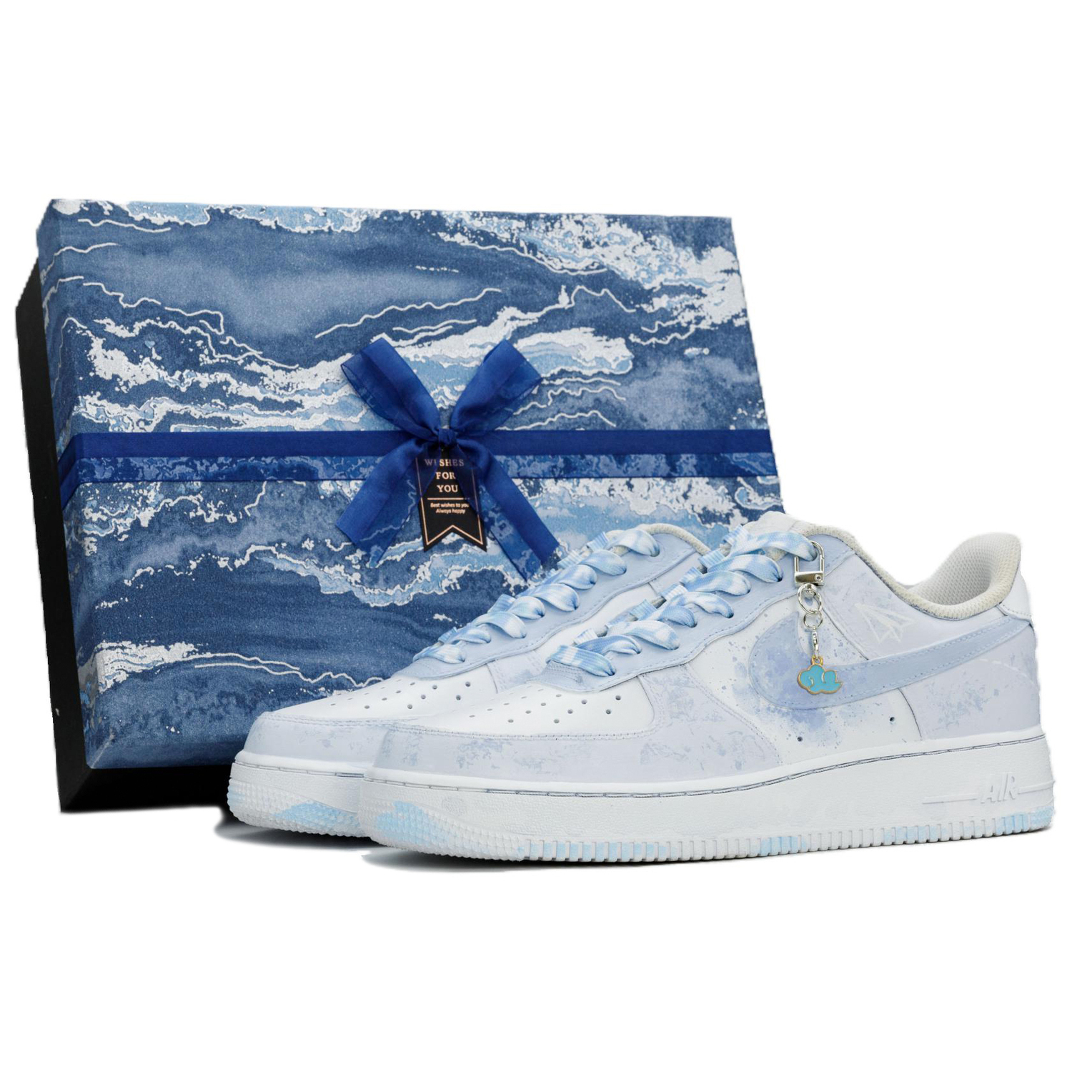 

Кроссовки Nike Air Force 1 Light Blue Nebula с противоударной коробкой устойчивые к истиранию низкие скейтерские мужские светло-голубые в коробке Snake Box