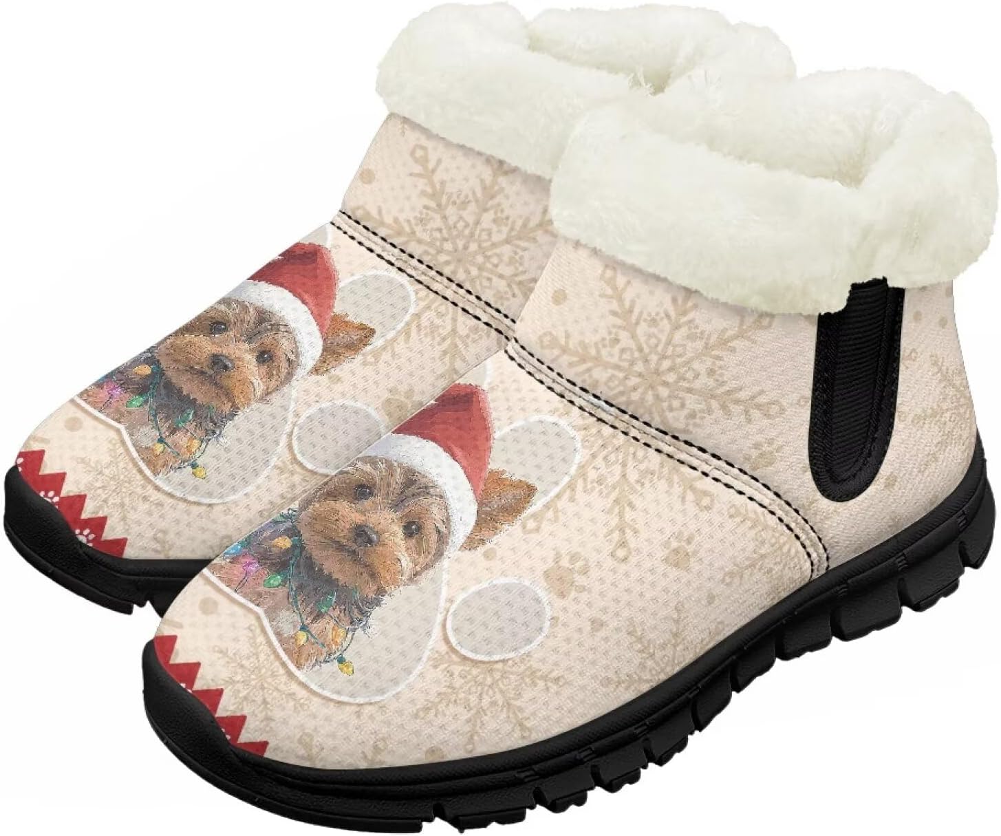 

Зимние детские ботинки Chririnla для мальчиков и девочек, с теплой подкладкой из искусственного меха, короткие ботильоны, противоскользящие, для малышей и детей постарше, Christmas Yorkshire Terrier