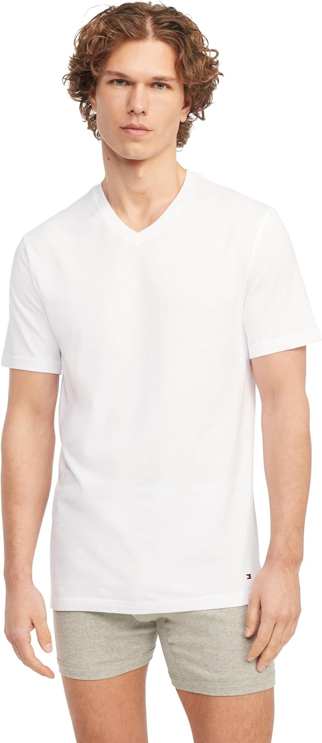 Мужские футболки Tommy Hilfiger, комплект из 3 пар классических хлопковых футболок Slim Fit Crew, 3 Classic White — фото 2