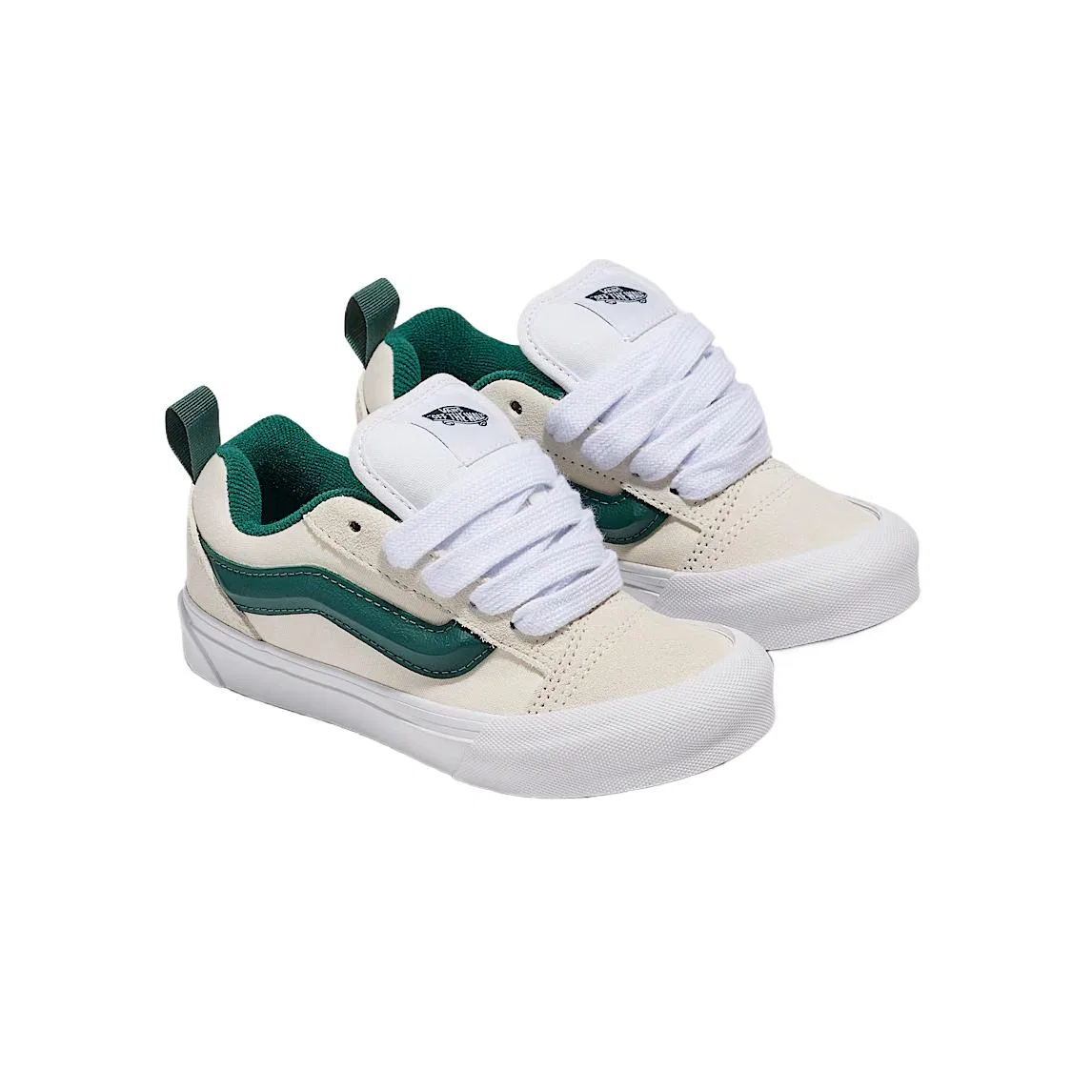 Кроссовки детские Vans Knu Skool Canvas Suede бело-зеленые — фото 3