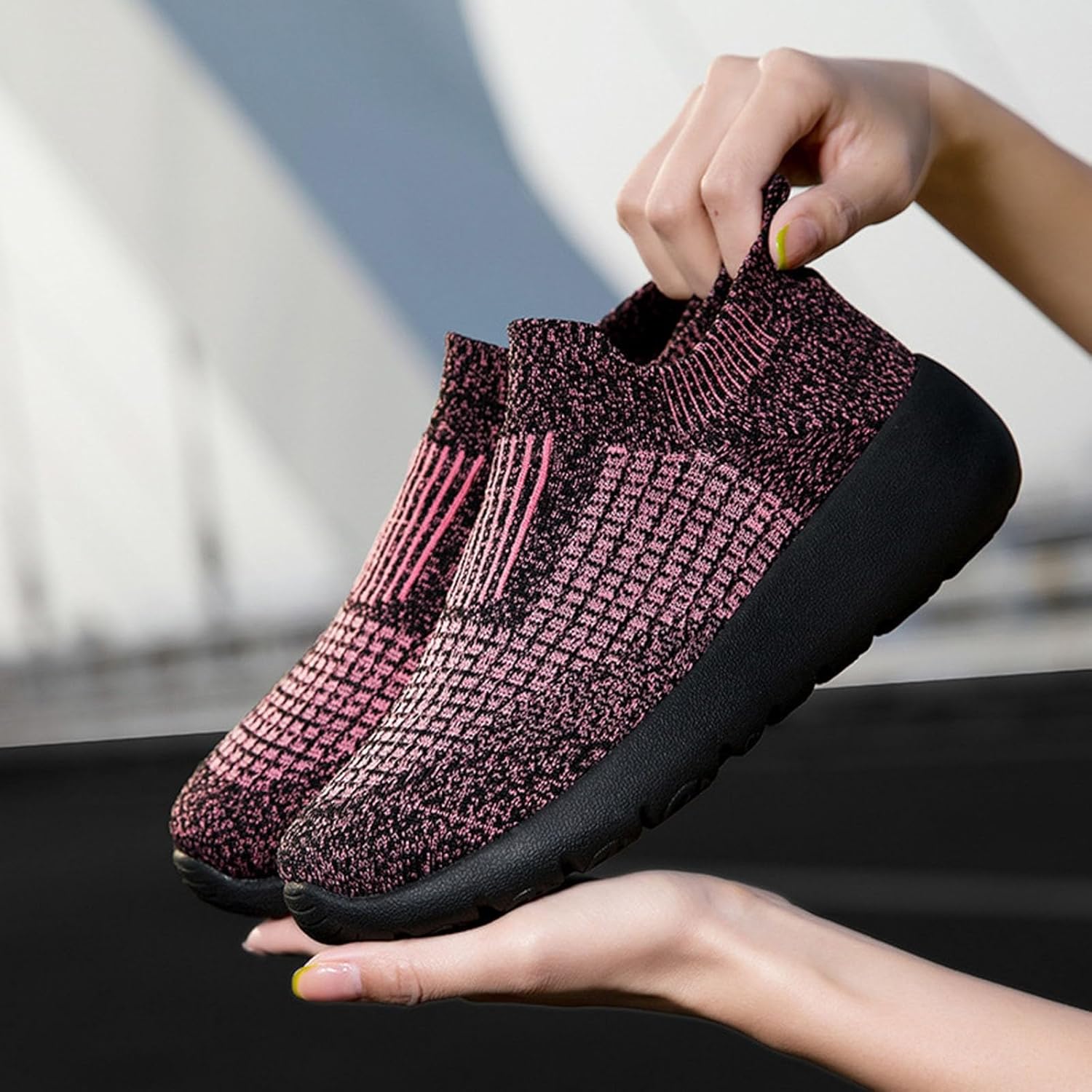 Мужские кроссовки IWIHMIV Slip On для ходьбы, тенниса и бега, легкие, дышащие, повседневные и для тренировок, розовый — фото 4