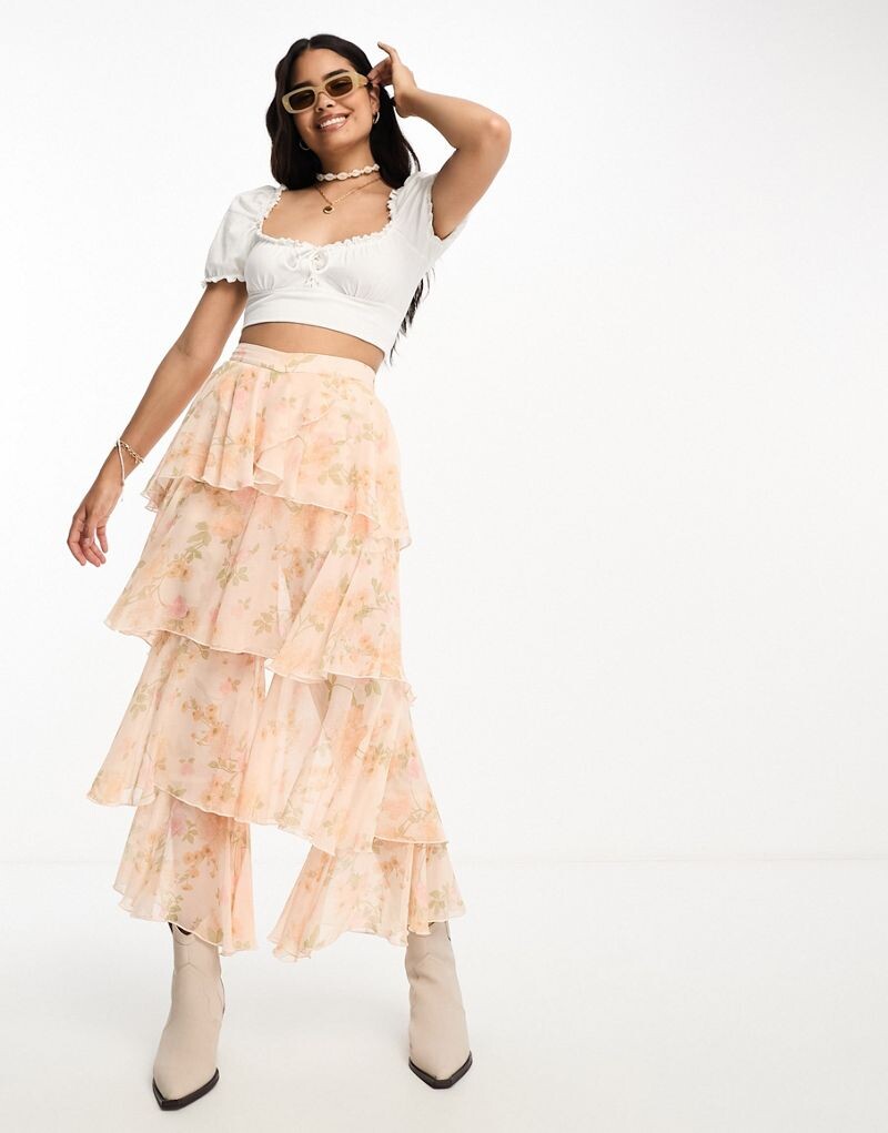 

Miss Selfridge – широкие брюки из шифона с цветочным принтом и воланами