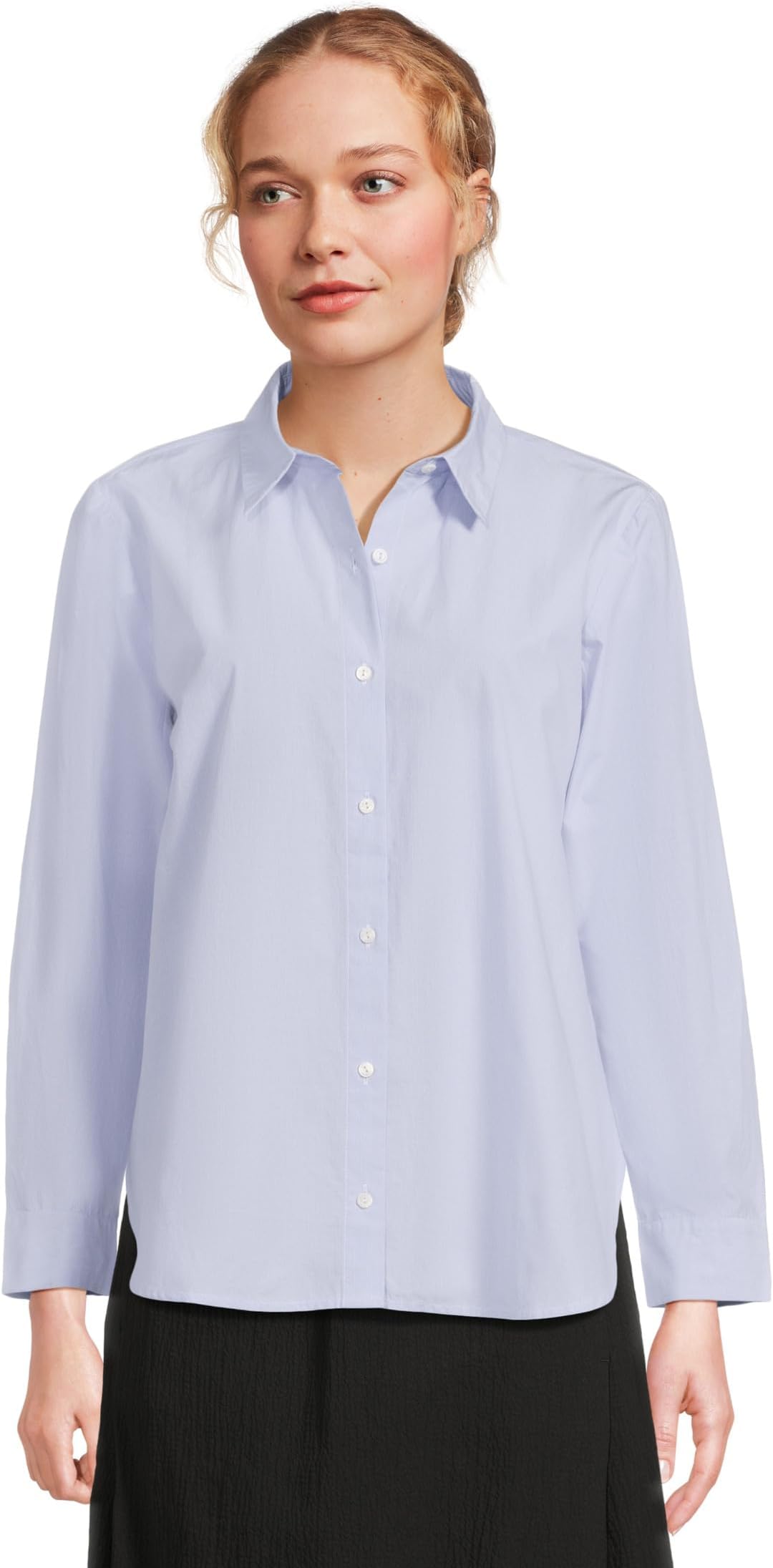 

Рубашка Eileen Fisher Petite Striped Poplin Classic Collar Long Shirt, цвет Myrtle