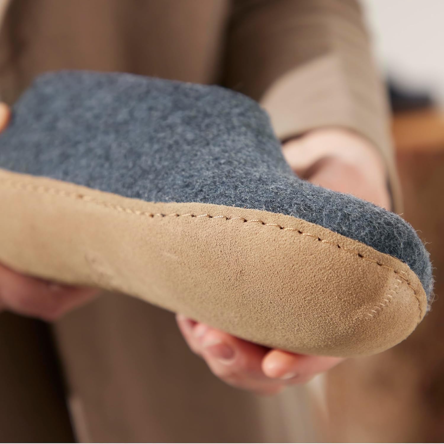 Тапочки Glerups из смеси шерсти 100 с кожаной подошвой - унисекс, Denim — фото 4