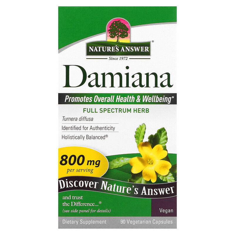 

Nature's Answer, Damiana, 800 мг, 90 вегетарианских капсул (400 мг на капсулу)