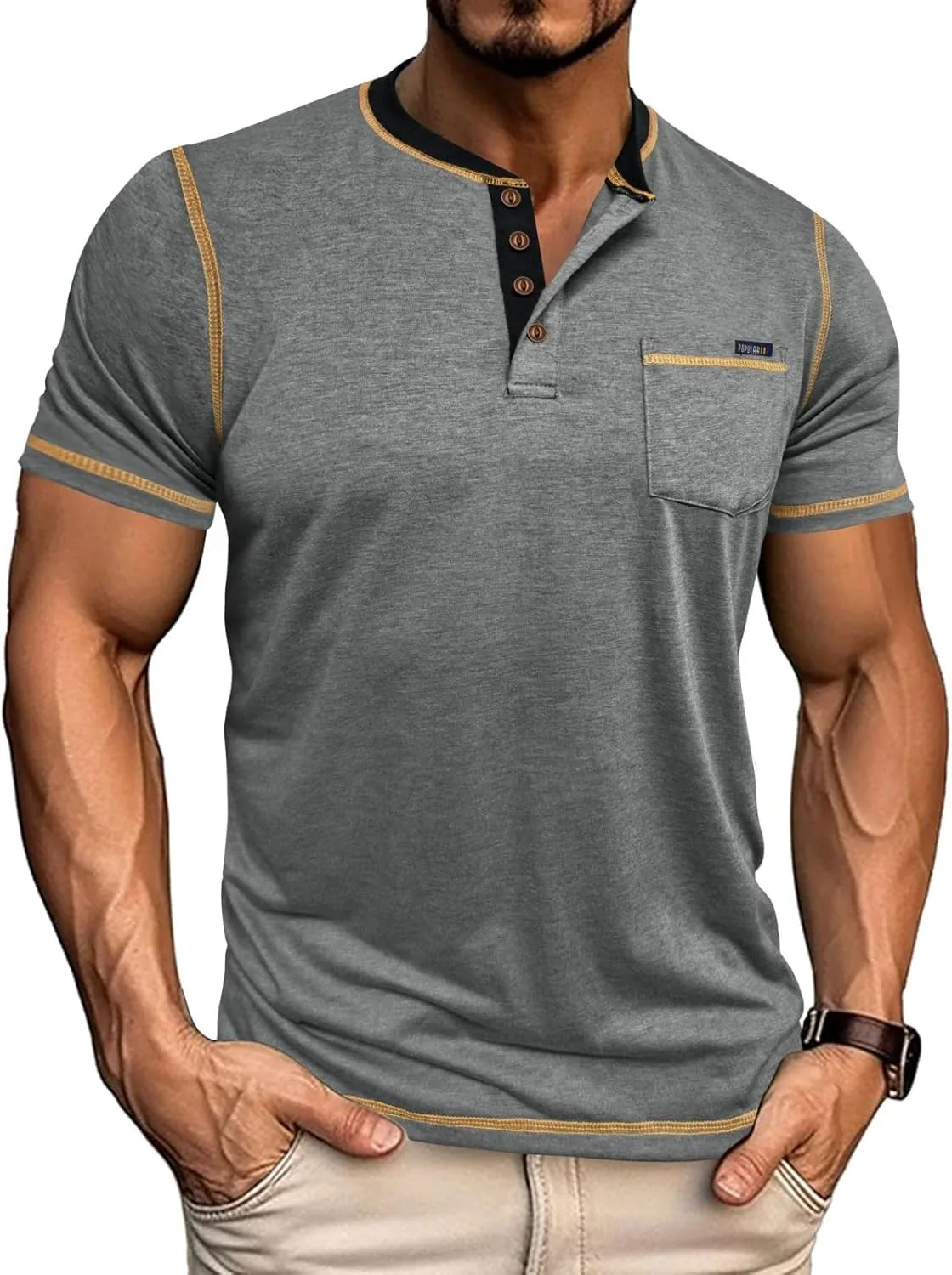 

Мужская поло с коротким рукавом и карманами для повседневной носки RALUEMID