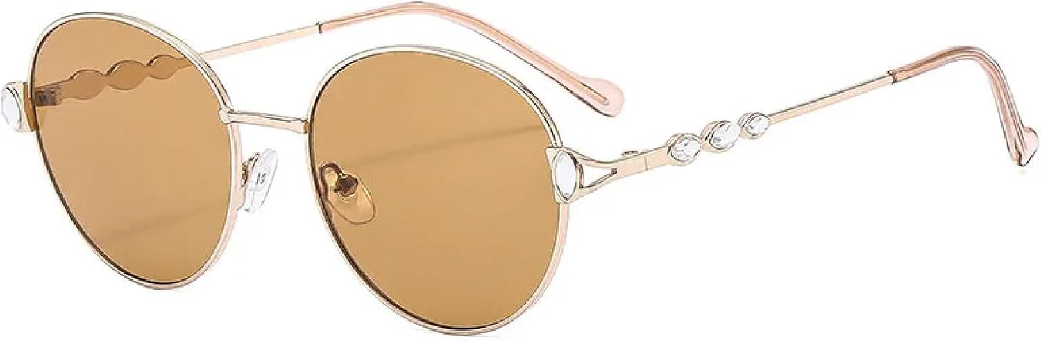 

Ретро металлические овальные солнцезащитные очки для женщин, модные, с прозрачными линзами цвета океана, защита от УФ-излучения UV400, для мужчин, в стиле панк TKKTLLT, Gold-lightbrown