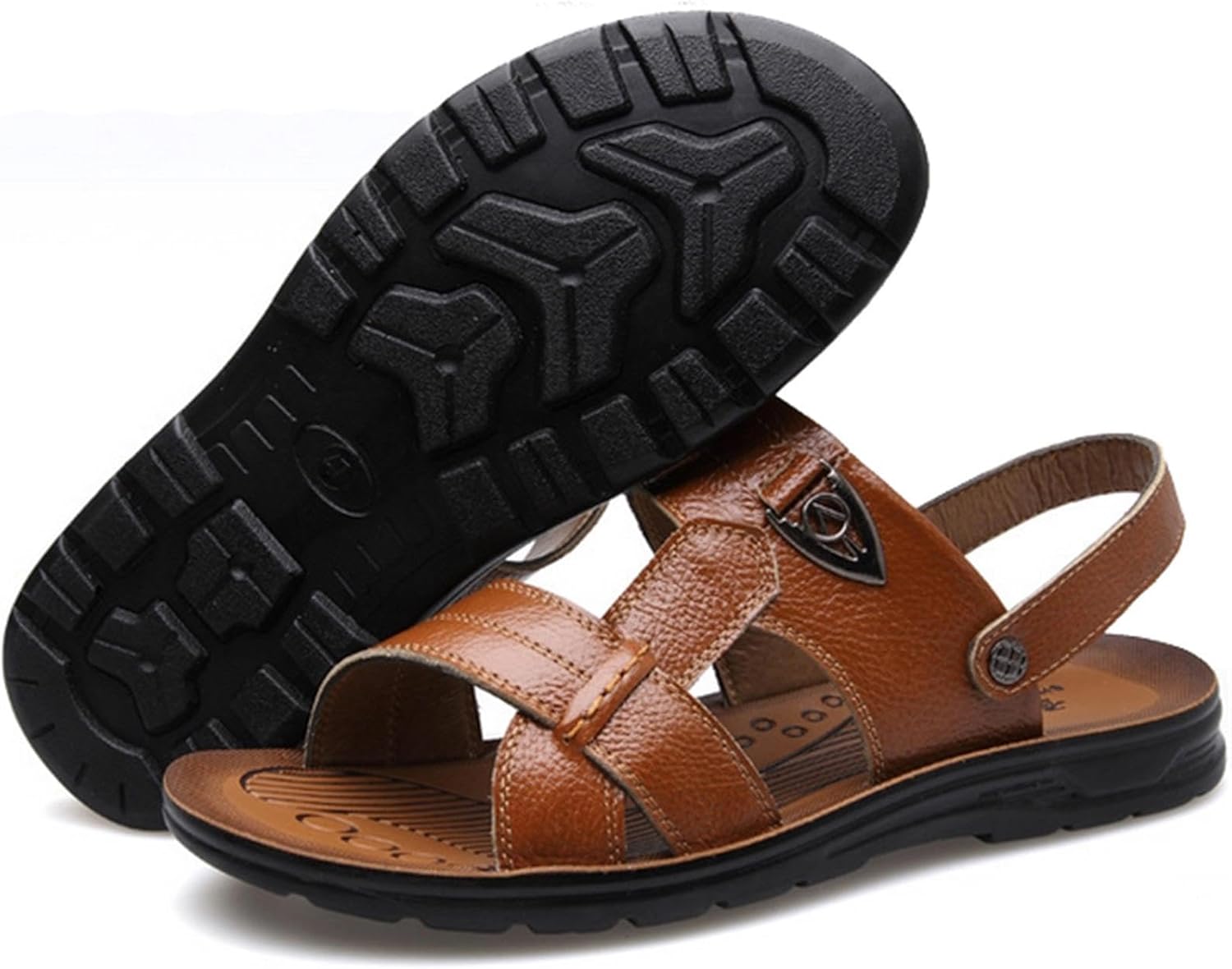 Men's Big Size Leather Flat Sandbeach Сандалии Casual Slipper Shoes PPXID, желтый — фото 4