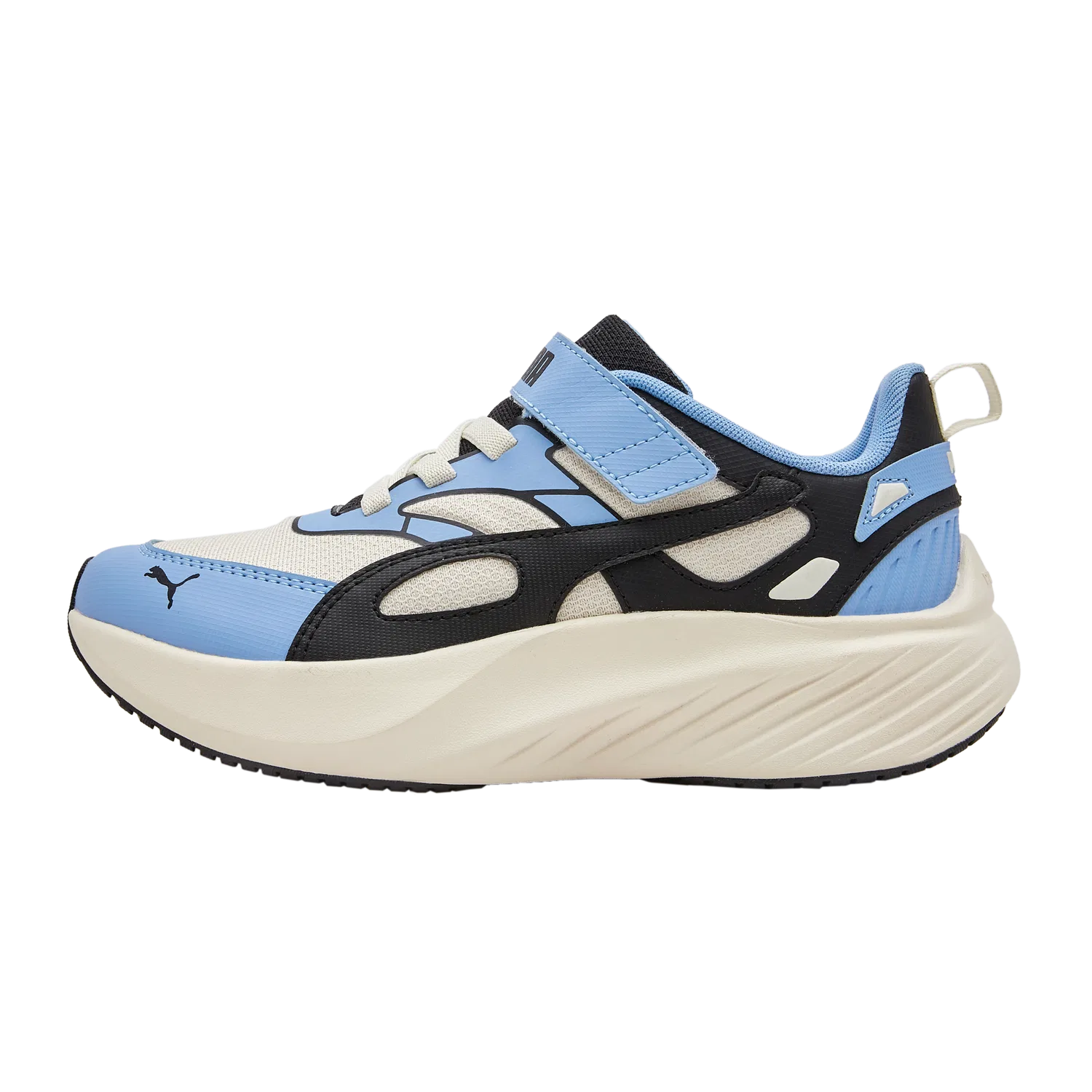 Кроссовки беговые PUMA Pounce Lite CM AC+ для детей, бело-черно-голубые