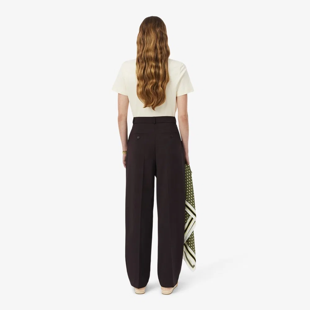 Брюки женские Lacoste, коричневые, из смесовой шерсти с защипами — фото 3