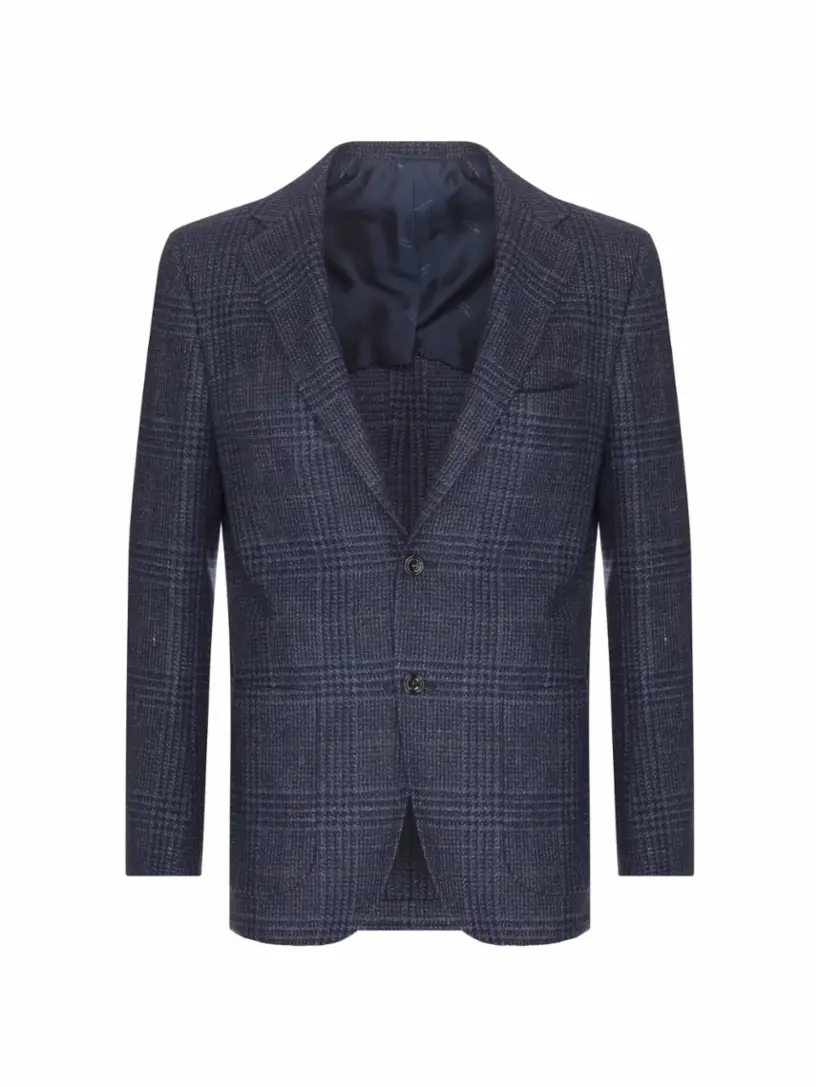 

Однобортный пиджак в клетку Kiton, тёмно-синий