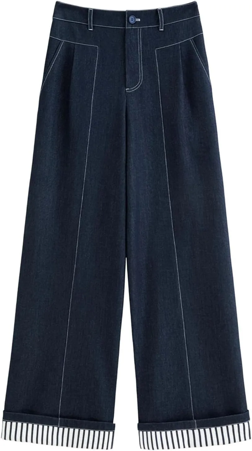 

Женские джинсы plus size в полоску, широкие, с высокой талией