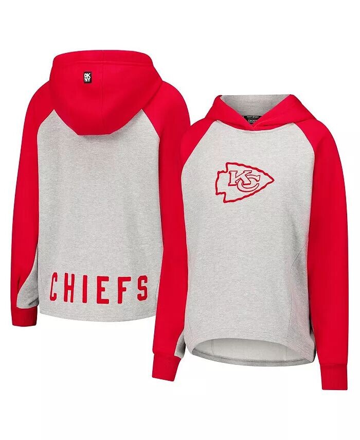 

Женская серо-красная укороченная толстовка с капюшоном Kansas City Chiefs Joy с регланами DKNY
