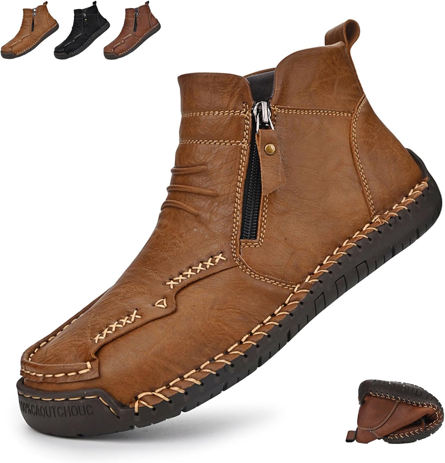 

Мужские ортопедические ботинки, мужские ручной работы из натуральной кожи ботинки, водонепроницаемые нескользящие ботинки с боковой молнией Ghtrhsb, хаки