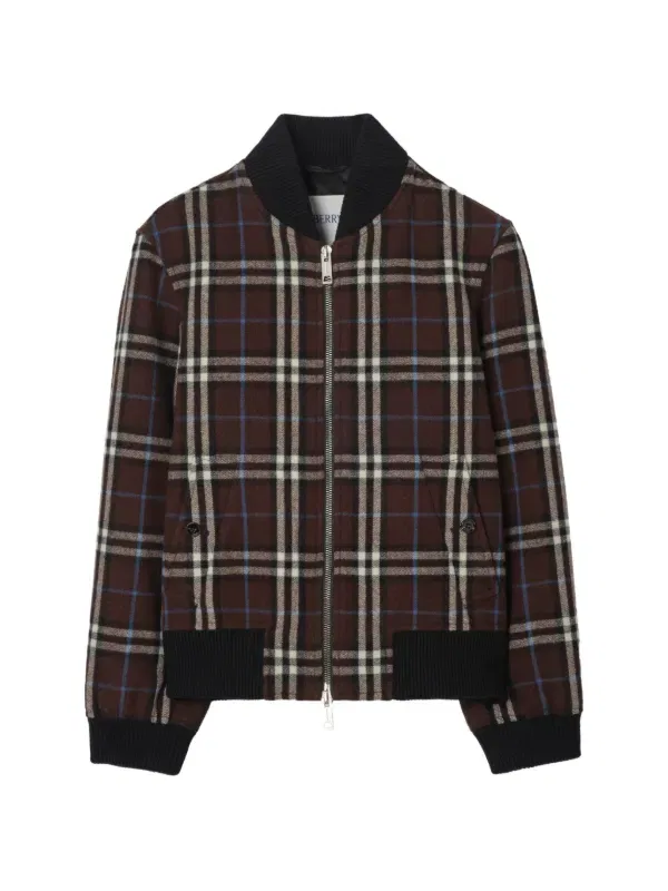 Куртка-бомбер Burberry Шерстяная в клетку, коричневый