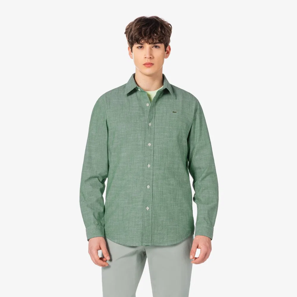 Мужская рубашка шамбре, зелёная, от Lacoste