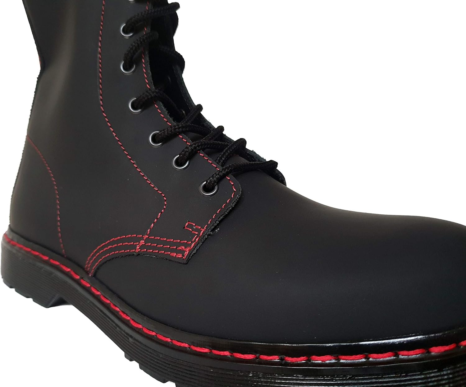 Ботинки Boots Braces England мужские 8 отверстий матово-черные с красной строчкой Boots & Braces England — фото 2