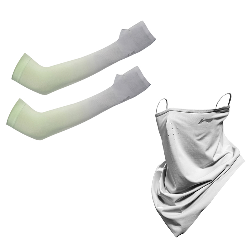 

Термомаски LiNing, ветро- и пылезащитные, из ледяного шелка, унисекс., 1 pc[серый зеленый arm sleeves+светлый серый ear-loop mask]