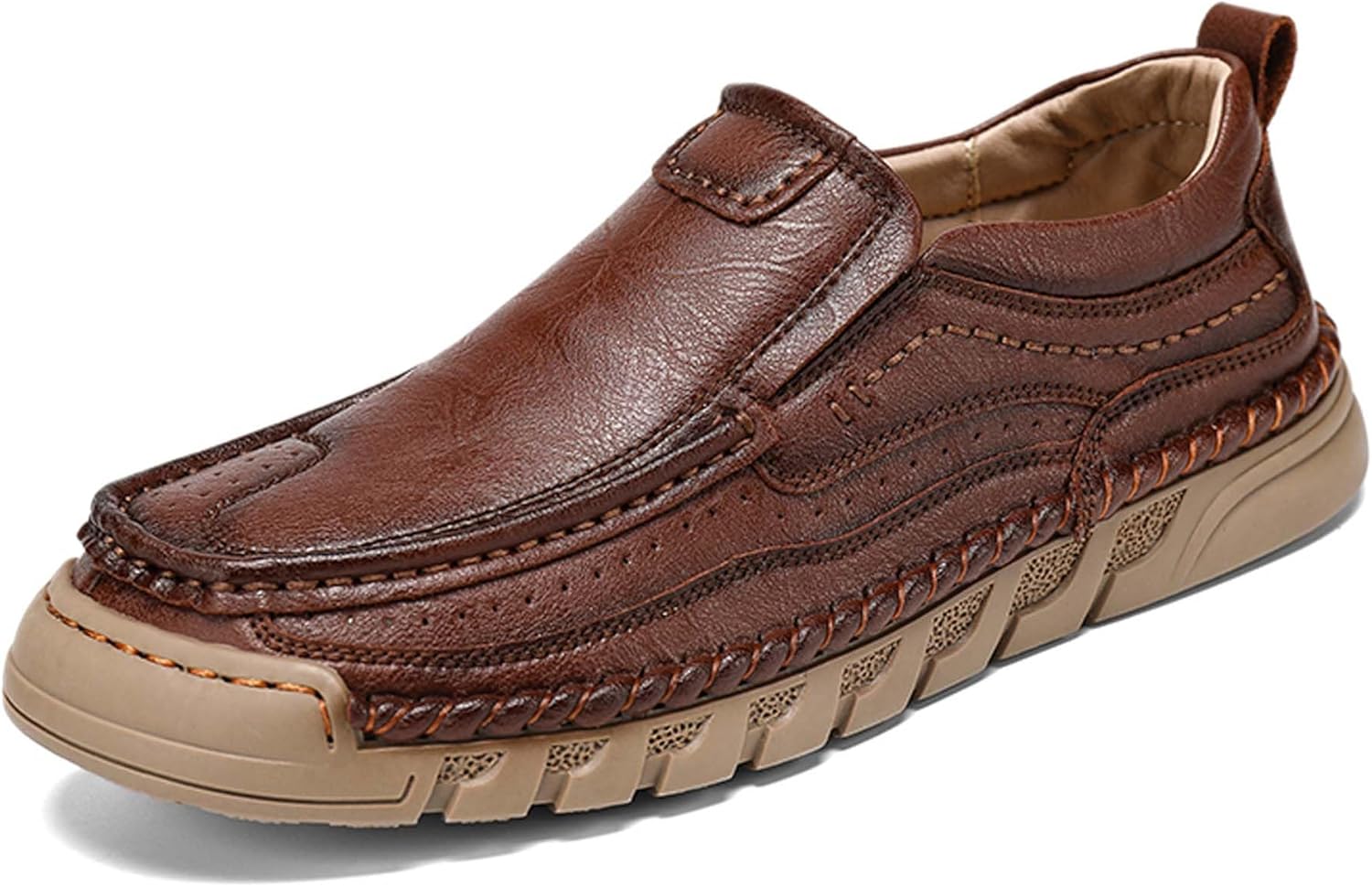 

Мужские модные кожаные прогулочные туфли премиум-класса, слипоны, мужские лоферы, деловая повседневная обувь, обувь для вождения, мягкие, удобные, износостойкие, ручная прошивка Generic, темно-коричневый