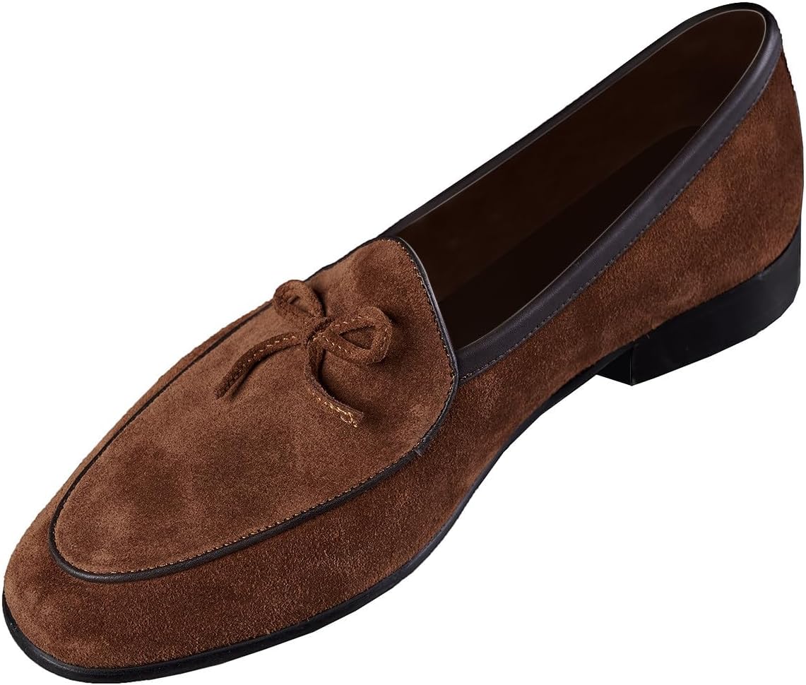 

Мужские слипоны Santimon, пенни-лоферы из замши и кожи с бантовым декором, бельгийские лоферы для повседневной носки, формальные и бизнес туфли, туфли на выпускной, коричневый