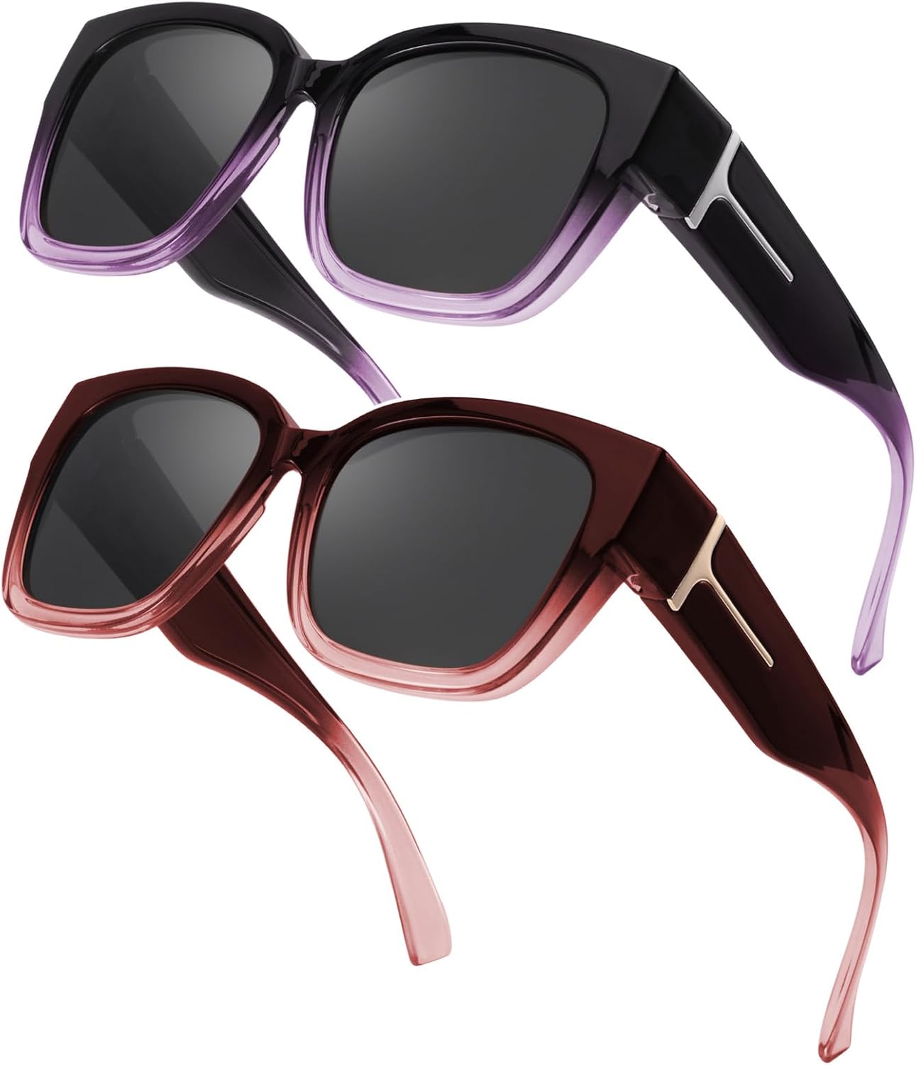 

Женские солнцезащитные очки FIMILU увеличенного размера, поляризованные, стильные, эргономичные, с высокой четкостью изображения и защитой от УФ-излучения, комплект из 2 штук, A4 Fadeurple+redpink Frame/Grey Lens