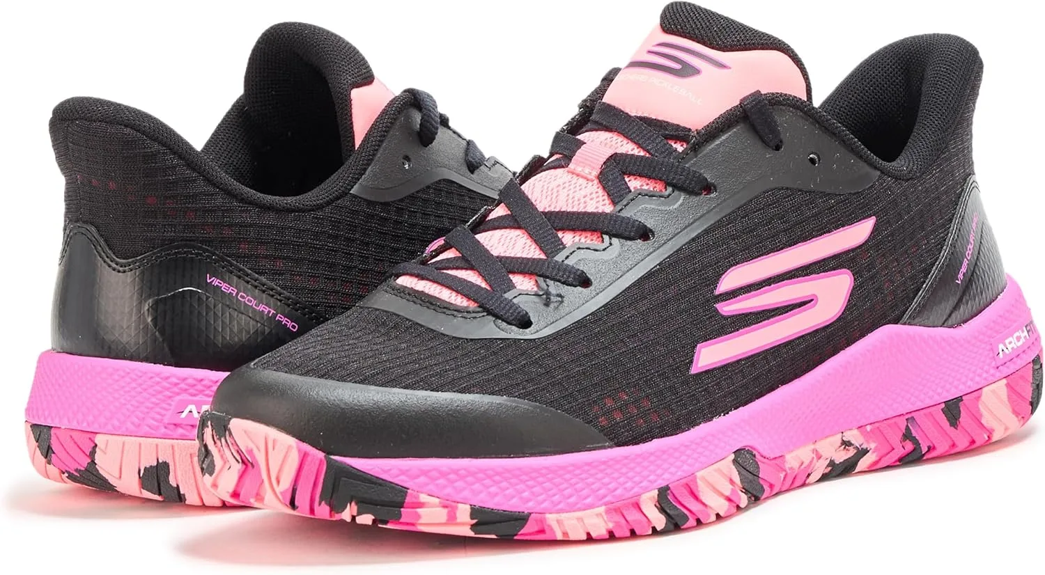 Мужские кроссовки Skechers Viper Court - спортивные кроссовки для пикбола, подходящие для игры на открытом воздухе и в воздухе, с водоотталкивающим покрытием, черный/розовый — фото 3