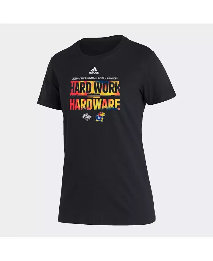 

Женская черная футболка adidas Kansas Jayhawks 2022 NCAA с участием национальных чемпионов по баскетболу March Madness Fanatics