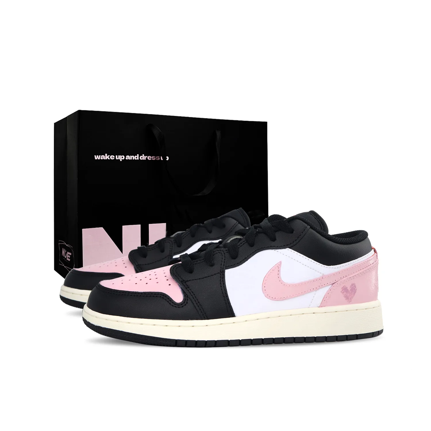 Jordan Air 1 Black Pink Toe, детские баскетбольные кроссовки низкие с противоскользящей и износостойкой подошвой