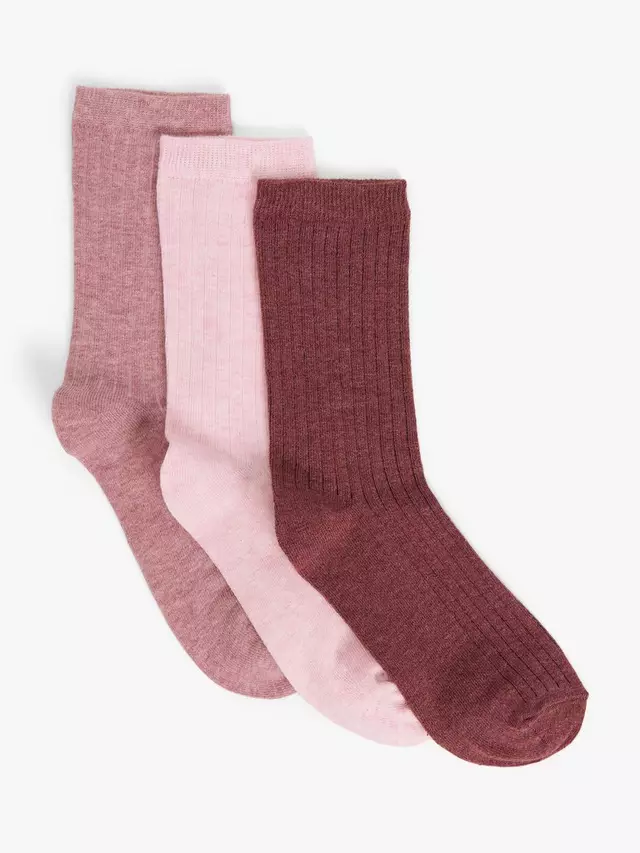 

Носки John Lewis Ribbed Organic Cotton Mix Ankle 3 шт, розовый