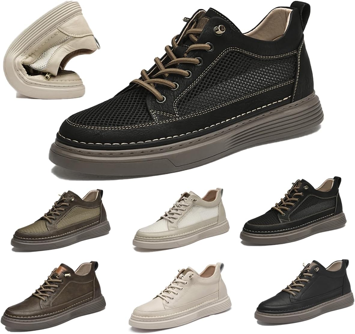 

Мужские невидимые туфли-лифтеры для увеличения роста на 6 см, повседневные кроссовки для комфорта, кожаные скелетные туфли, шнуровка, кожаные оксфорды Generic, черный