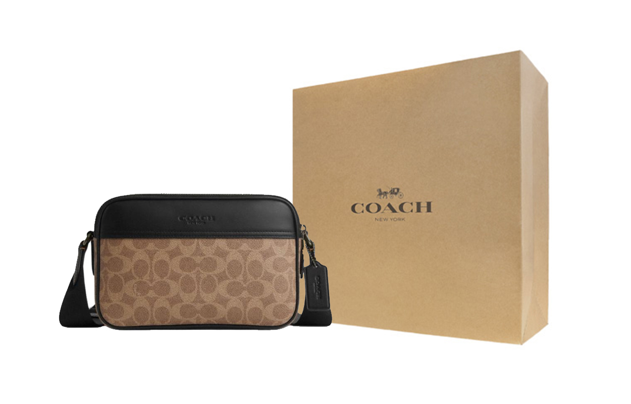 

COACH Искусственная кожа Грэм с кожаными вставками наплечная сумка через плечо средний размер мужская коричневая желтая и черная