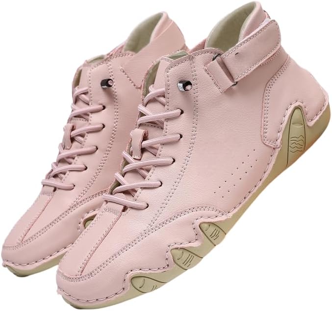 

Унисекс винтажные высокие кеды с мягкой подошвой для улицы, прошитым дизайном, удобные для ходьбы и походов, ботинки на шнуровке для женщин Hhhchpm, розовый