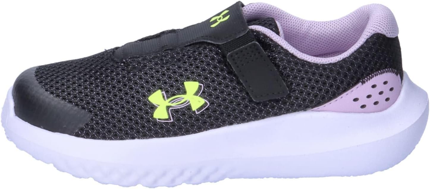 Детские кроссовки Under Armour Baby Girls' Surge 4 с альтернативной застежкой, (001) Black/Purple Ace/High Vis Yellow — фото 2