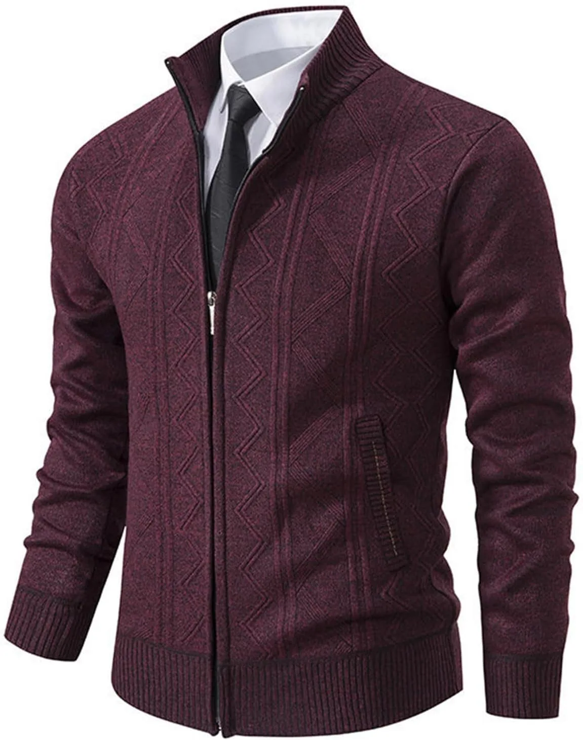 Кардиган для мужчин Casual Full Zip Up Stand Collar с карманами — фото 3