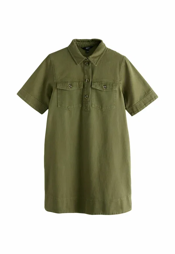 Платье-рубашка мини Petite fit utility shirt mini dress Next, цвет вымытый шалфейно-зеленый — фото 3