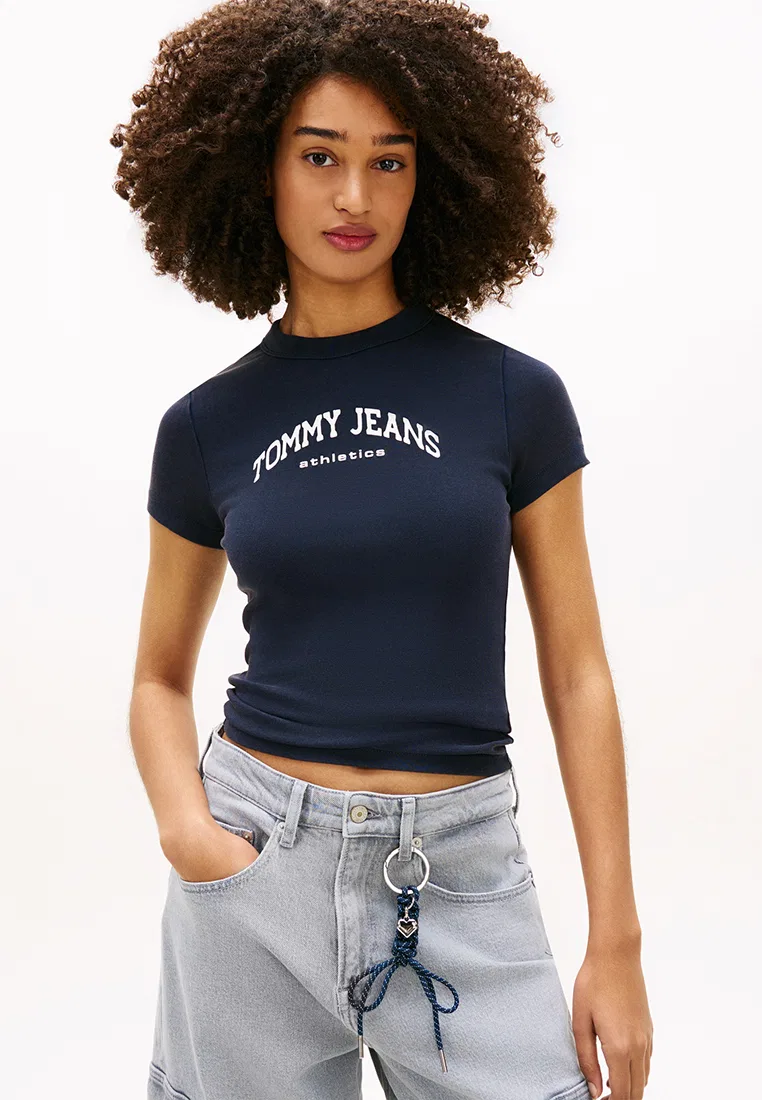 Футболка, с логотипом, Slim Crew Neck, Tommy Jeans Tommy Hilfiger, темно-синий