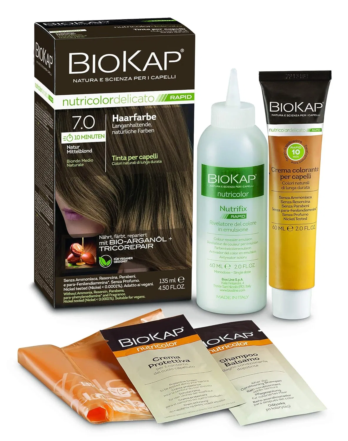 Краска для волос Biokap 10 Minute Hair Dye, оттенок 7.0 Biokap, Natural Medium Blonde