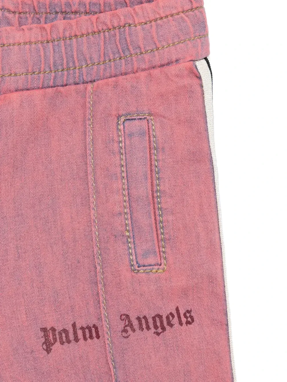 Спортивные брюки из ткани шамбре Palm Angels Kids, розовый — фото 3
