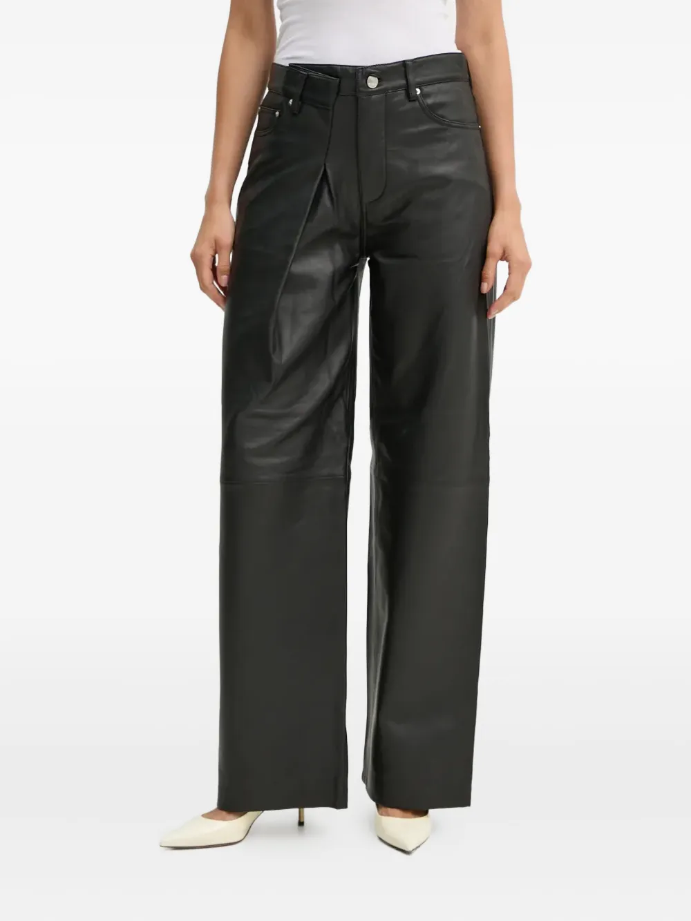 

Кожаные брюки со складками спереди Won Hundred, черный