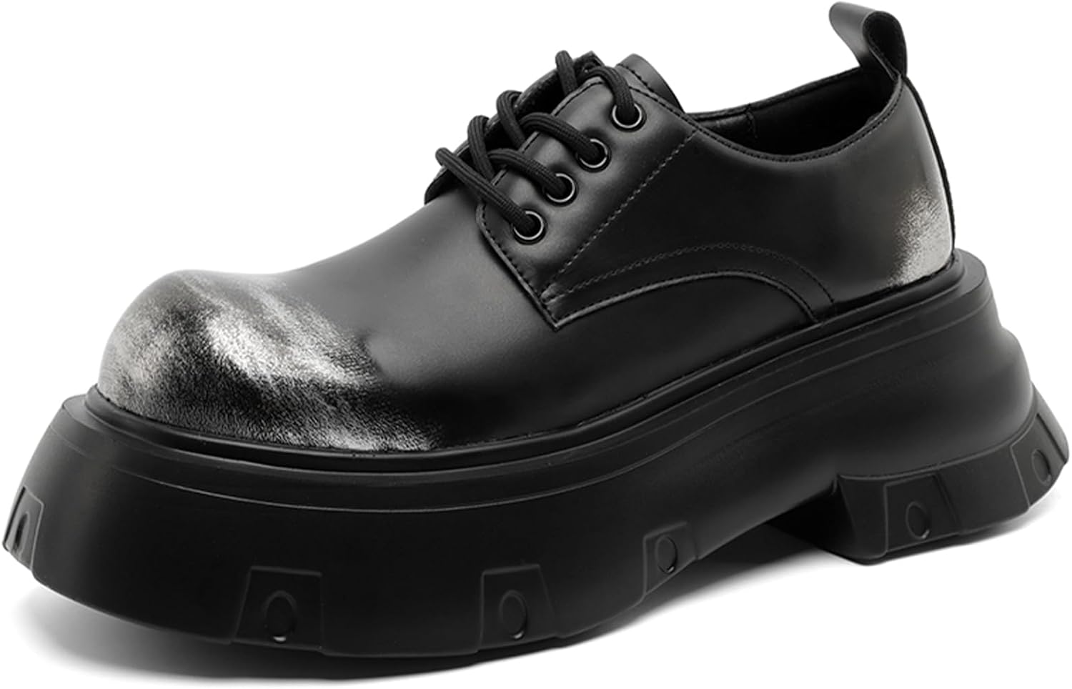 

Мужские кожаные оксфорды на шнуровке с высокой подошвой, массивным круглым носком, подошвой из пены, удобные и нескользящие, для повседневного ношения Tznbgge, черный