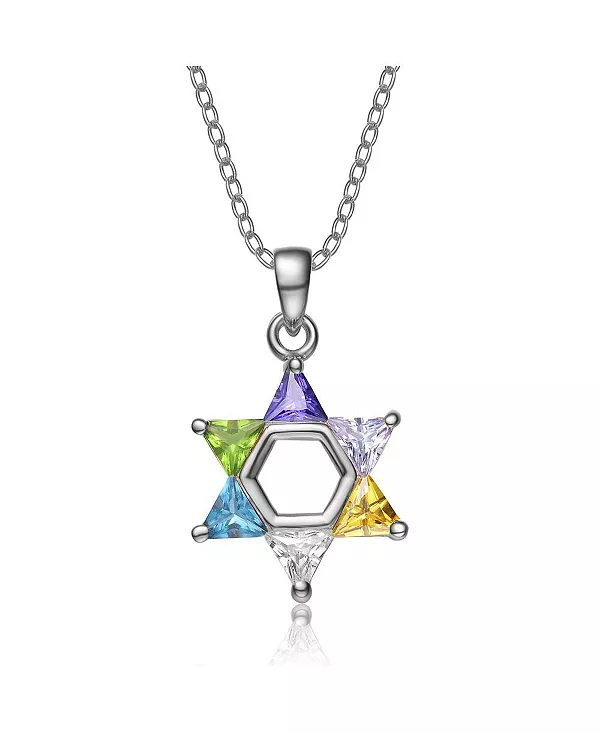 

Серебряное ожерелье с кубическим цирконием в форме маленькой звезды Давида Genevive, multi-color