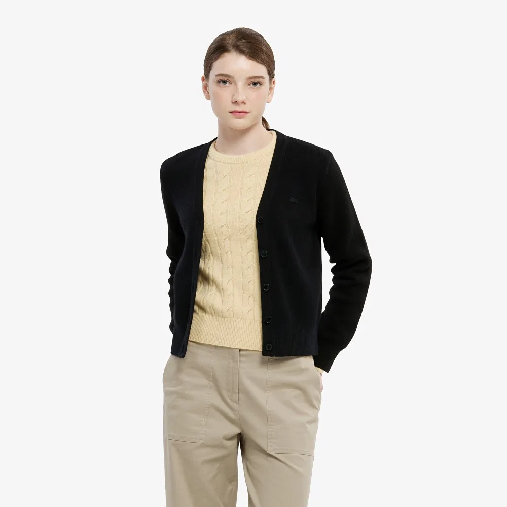 Кардиган Lacoste с V-образным вырезом, чёрный