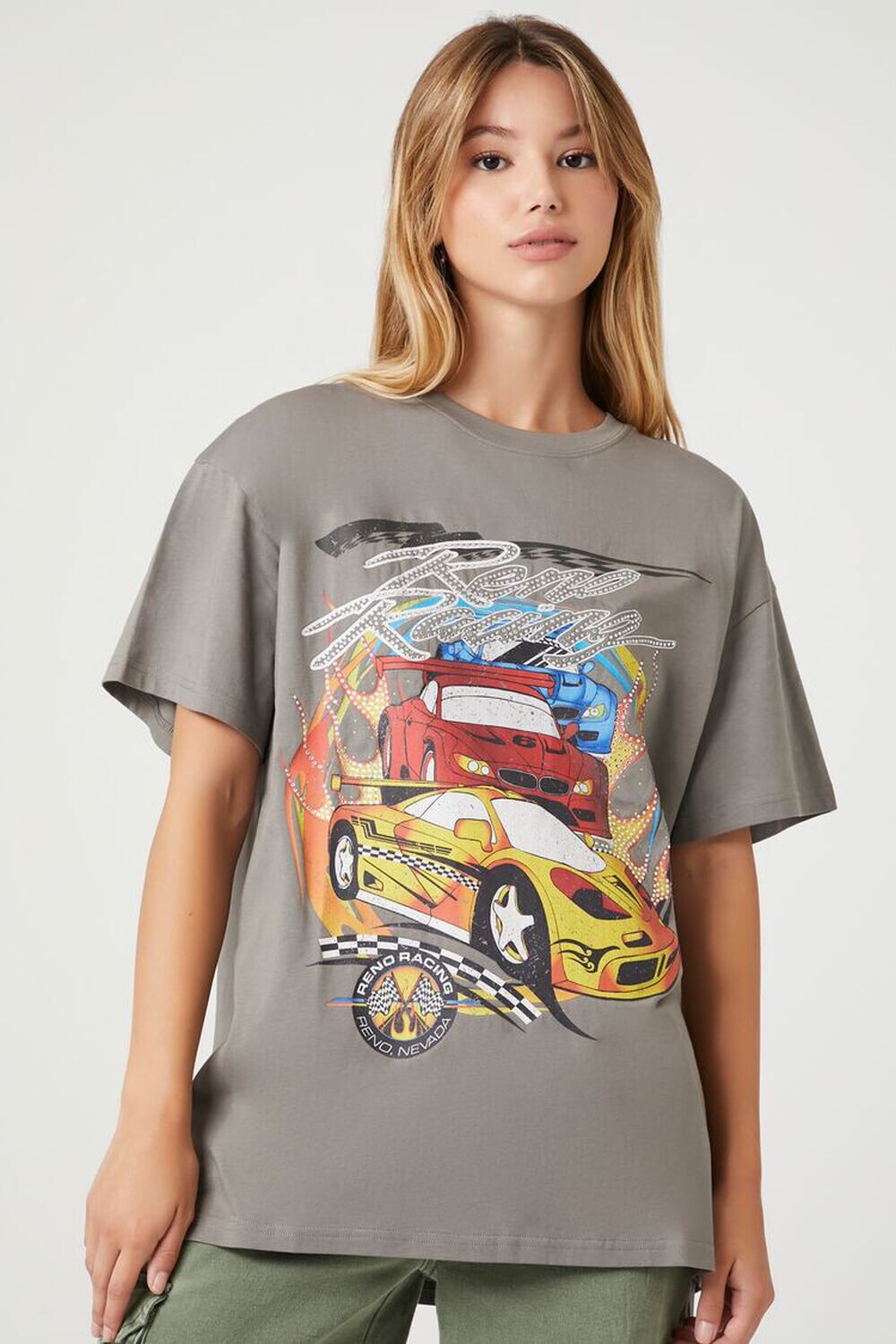 

Объемная футболка с рисунком Reno Racing Forever 21, угольный