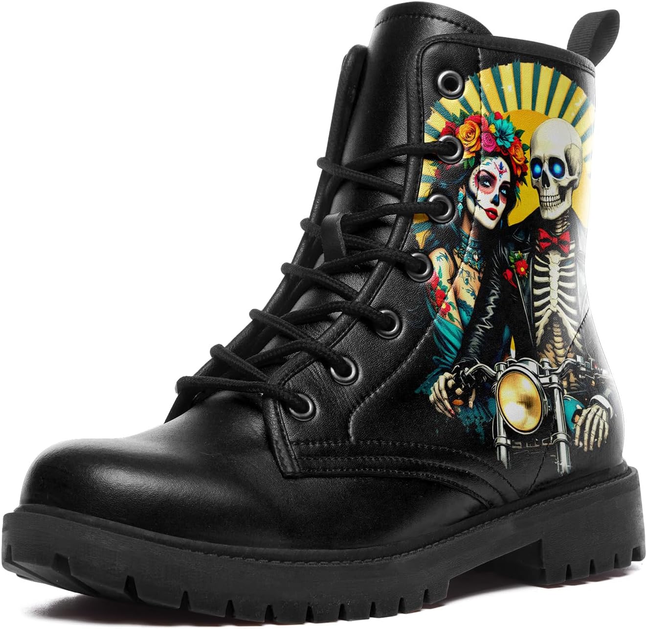 

Мужские мотоциклетные боевые ботинки, панк-рок готические ботинки с черепами для женщин, противоскользящие с мягкой подкладкой, из искусственной кожи, на массивной платформе Awsole, желтый