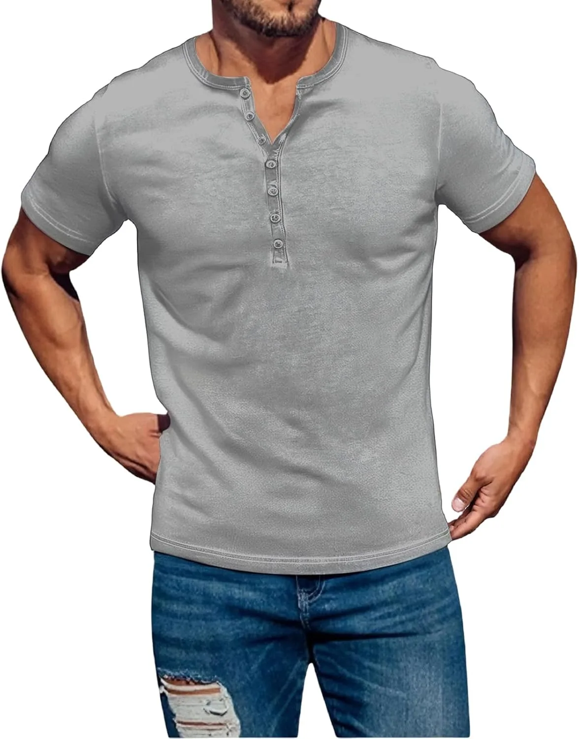 

Мужская футболка Henley с коротким рукавом и пуговицами RSZGSWS