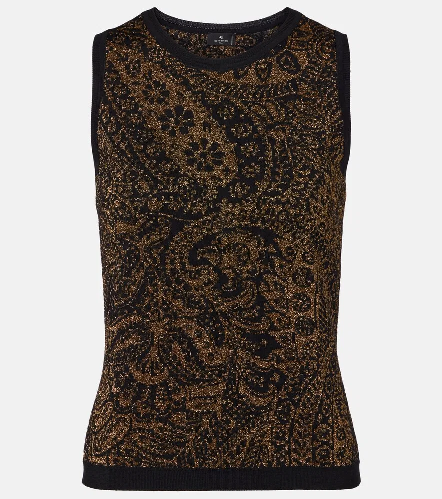 Майка из шерстяной смеси с узором пейсли Etro, черный