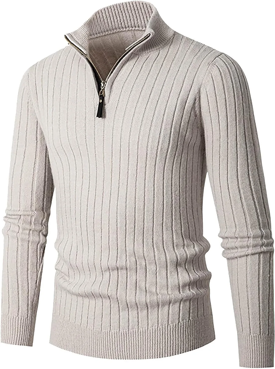 

Мужской свитер с четвертью молнии Slim Fit, вязаный, с длинными рукавами и воротником-стойкой