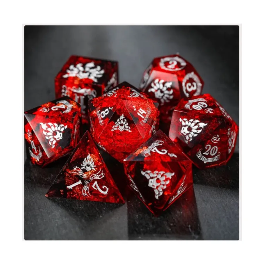

Набор Poly — чёрно-красный девятихвостый лисий с серебром (7), Resin Dice (Crystal Maggie)
