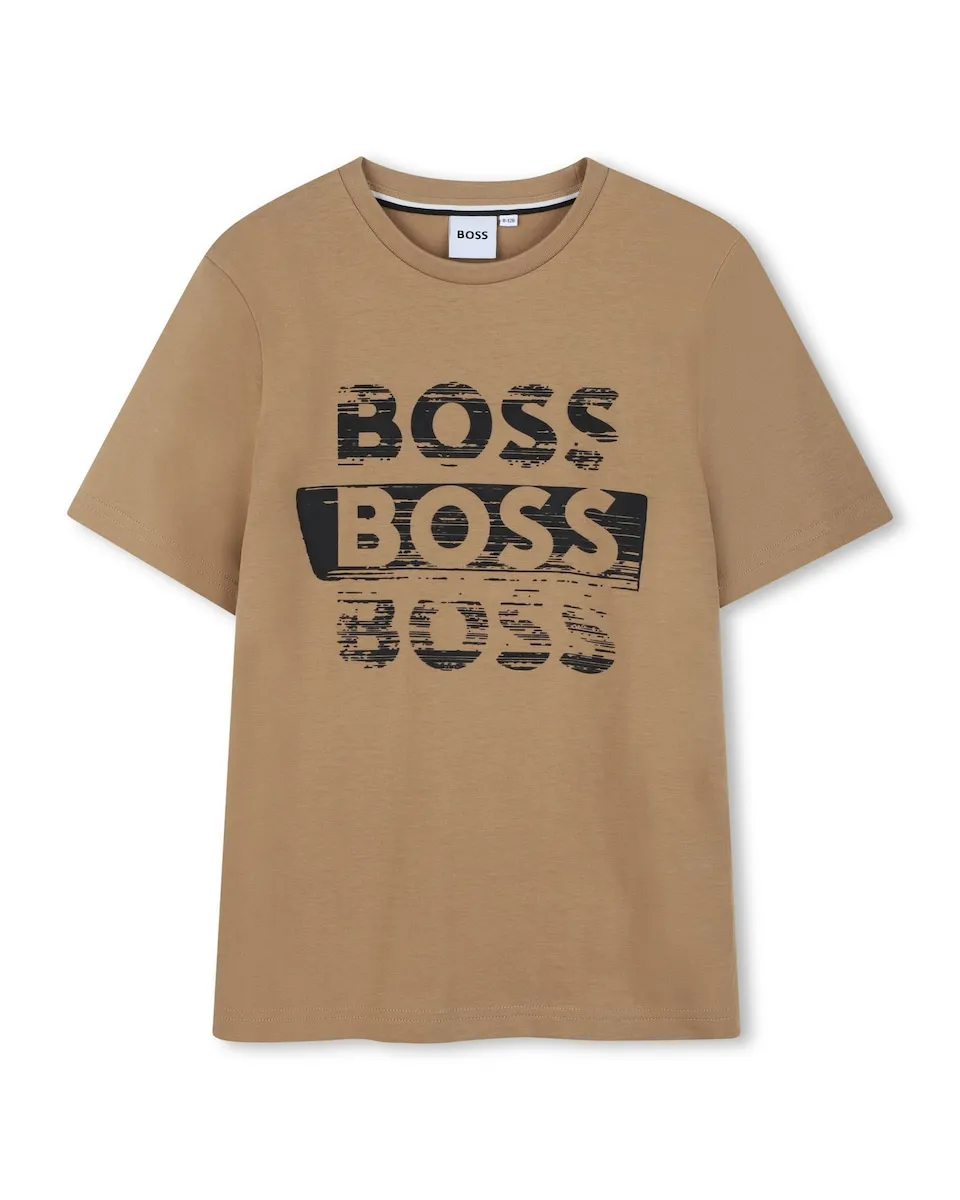 

Детская хлопковая футболка Boss Kidswear, светло-коричневый