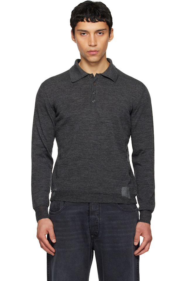 

Maison Margiela Серая вязаная рубашка-поло в стиле пэчворк